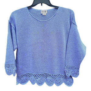 Vintage Carolyn Eve Crochet Trimmed Purple Sweater size Large